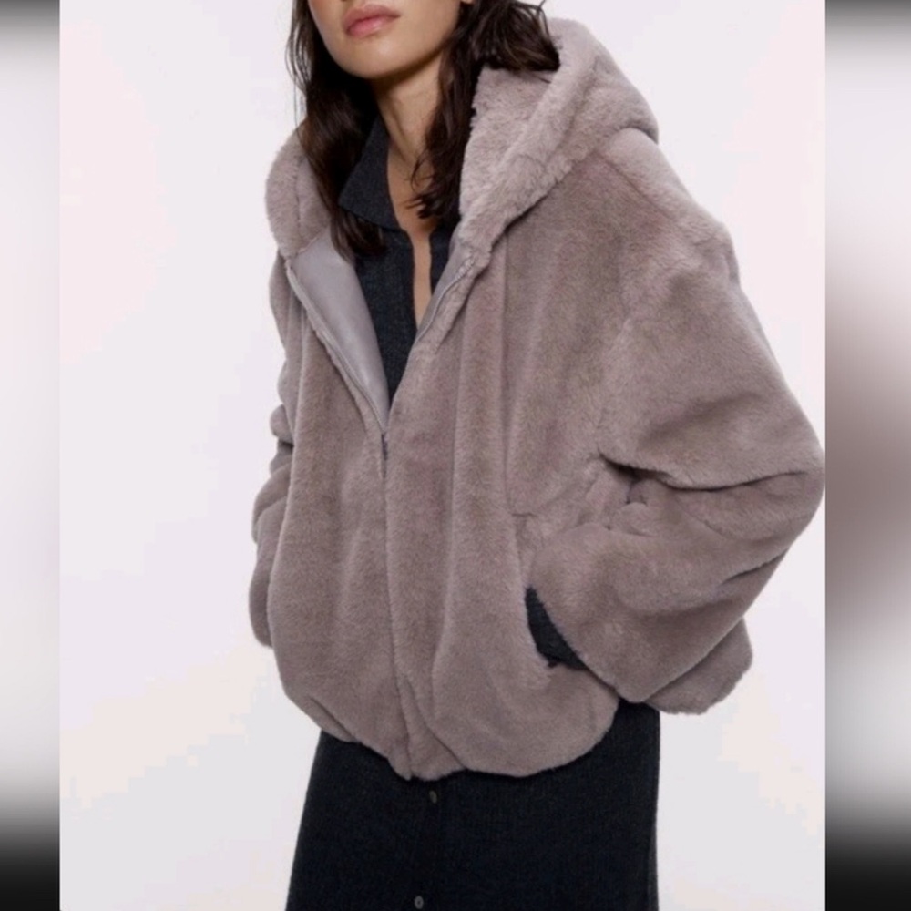 Zara taupe hooded zip jacket